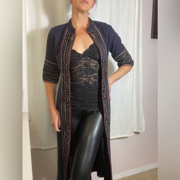 Authentic Thai Indigo tea coat with embroidery. Hmong tribe. Hand made. - Picture 1 of 16